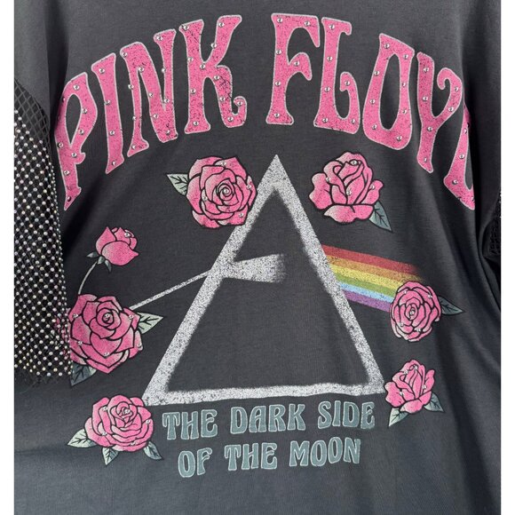 Pink Floyd Studded sleeve floral graphic T shirt grey grunge sz XL - Picture 4 of 6